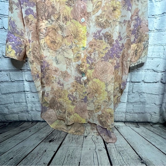 Zara Printed Long Sleeve Shirt Button Down Tunic Dress Sheer Floral Small - Picture 7 of 9